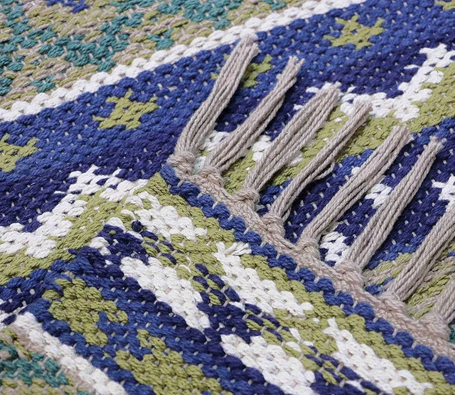 The Home Talk Handmade Cotton Tribal Carpets Area Rugs for Bedroom Multicolor Beige