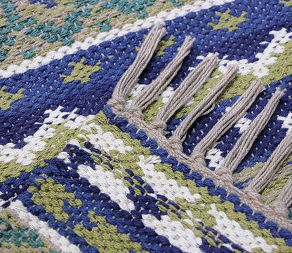 The Home Talk Handmade Cotton Tribal Carpets Area Rugs for Bedroom Multicolor Beige
