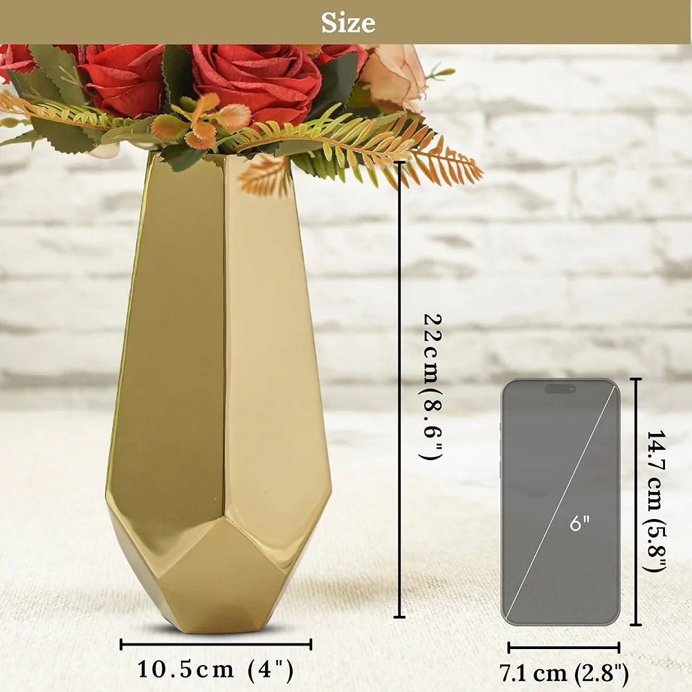 Behoma Designer Stainless Steel Prism Glow Flower Vase Golden Flowers not Included