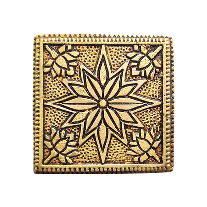 anciently Brass Pooja Chowki Square with Flower Design | Sqaure Brass Chowki for Puja, Brass, Gold Colour, 1 Piece 