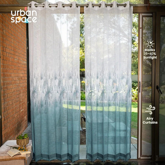 Urban Space Polyester Printed Sheer Curtains for Long Door 8 feet Light Filtering Textured Decorative Curtains with Eyelets & TieBack, Set of 2 Curtains Sea Mist Turquoise Sheer