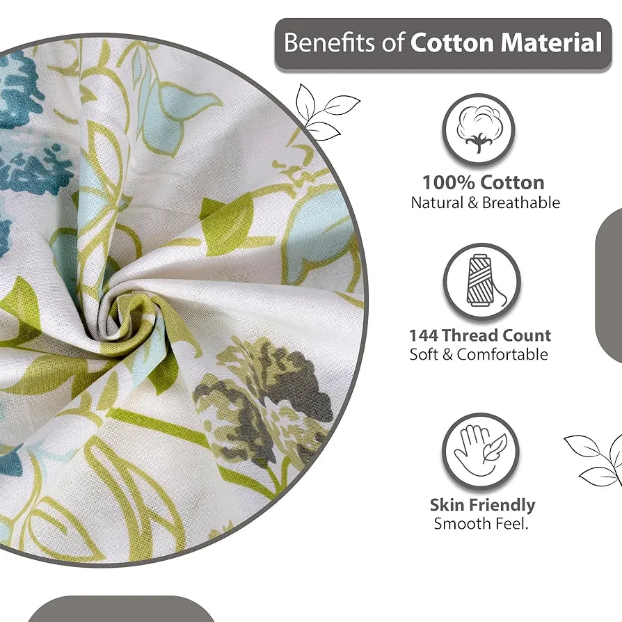 Divine Casa Bedsheet for Single Size Bed 144 TC Cotton Bedsheet for Single Size Bed with 1 Pillow Cover  Floral Colour Mint Blue