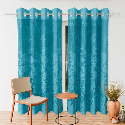 Kuber Industries Door Curtains Premium Drapes for Bedroom with 8 Rings SY27 Green Colour