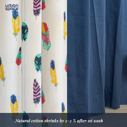 Urban Space Printed Cotton Curtains for Door Combo Set of 3 Curtains Room Darkening Curtain Curtains Dream Catcher & Aura Indigo Colour