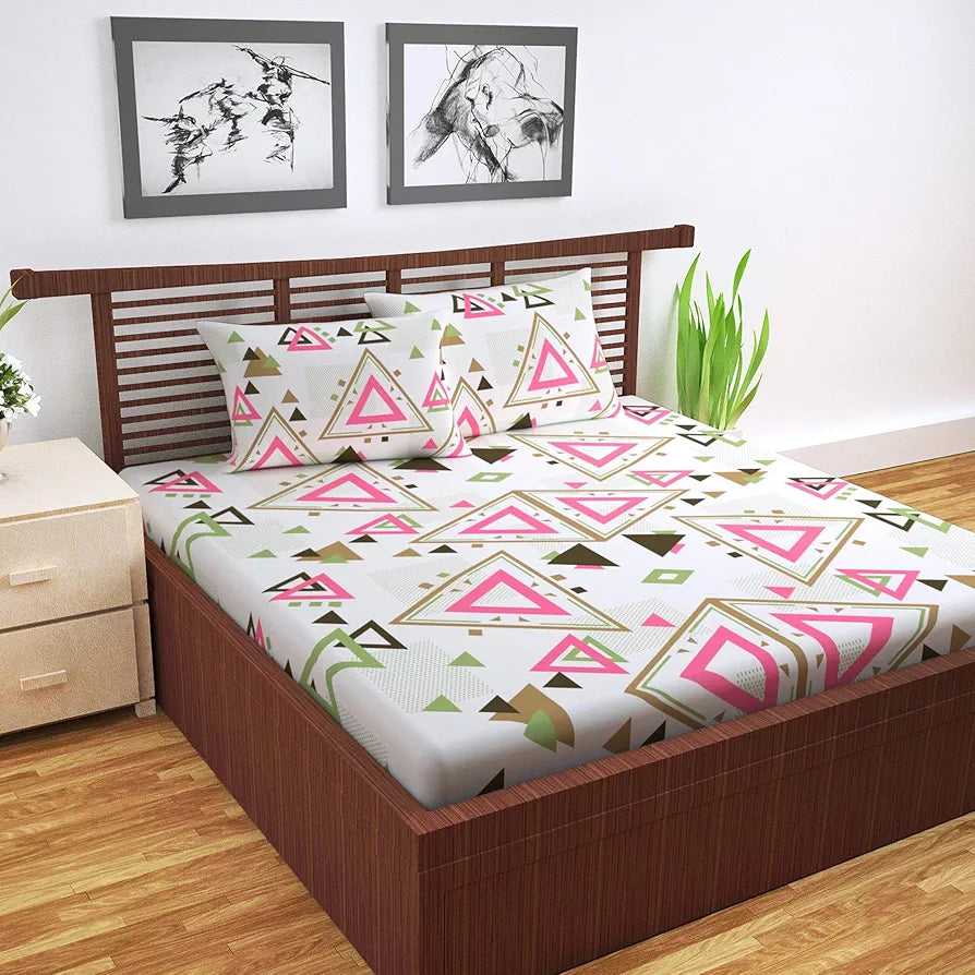 Divine Casa 144 TC Cotton Bedsheet for Double Bed with 2 Pillow Cover Colour Pink Olive