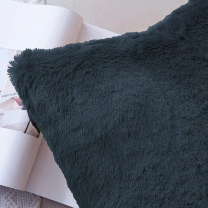 Luxe Home Cushion Cover Duble Side Rabbit Fur Plain Design Covers Set of 2 for Sofa Colour Anthra