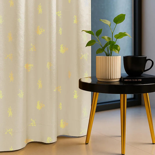 Urban Space Blackout Curtains for Living Room, Gold Foil Printed Luxurious Blackout Decorative Door Curtain Eyelet with Tieback, 1 Piece Crackle Beige