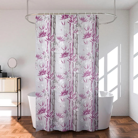 Kuber Industries Shower Curtain Bathroom Shower Curtain 8 Rings Curtain Bamboo Print Purple