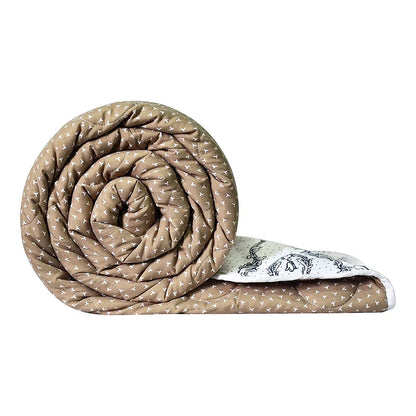 Divine Casa 120 GSM Microfiber Kalamkari Print Reversible Single Bed Comforter Soft Light Weight Quilt Blanket TC - 120 Colour Bison Beige