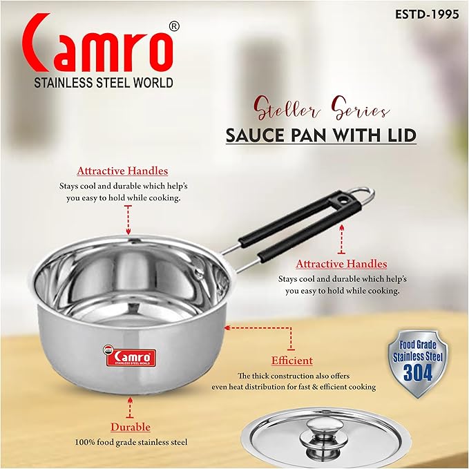 Camro Induction Bottom Deep Sauce Pan with Lid (11 No, 1.5 Liters) Gas Stove Compatible