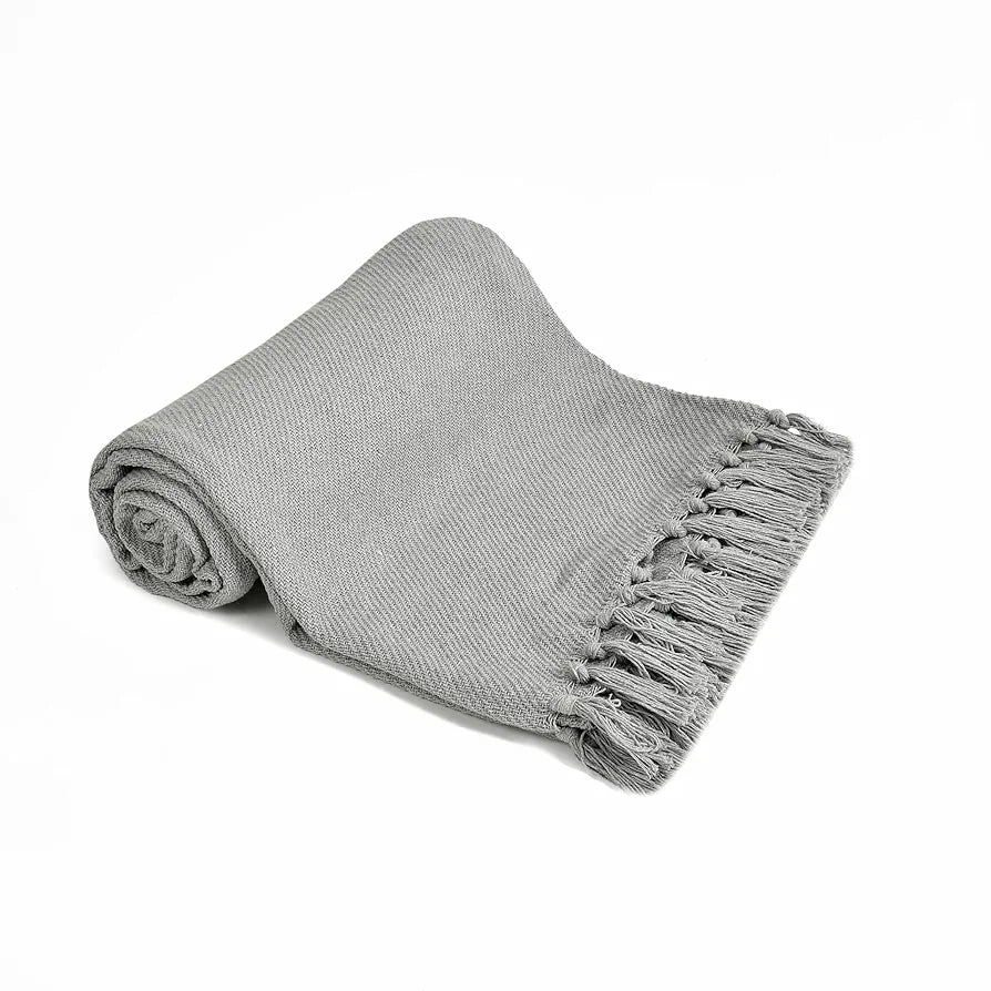Sashaa World Solid Grey Cotton Throw Colour Light Grey