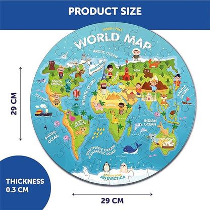 Mini Leaves 72 Piece Wooden Round Puzzle for Kids | World Map Jigsaw Puzzle | Fun & Challenging Wooden Floor Puzzle Game
