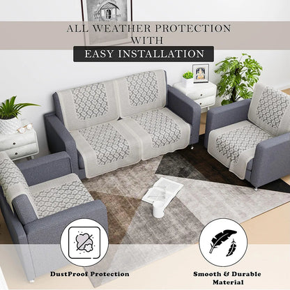 Kuber Industries Sofa Cover Net 2+1+1 Seater Sofa Slip Cover Set Plain Leonardo Flower Print Cream