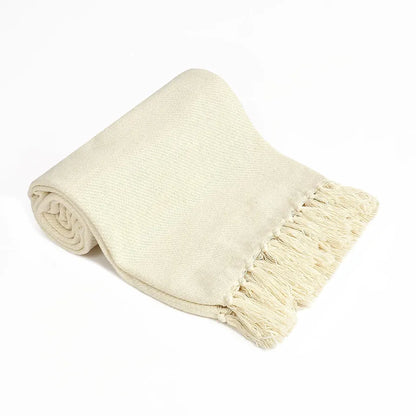 Sashaa World Solid White Cotton Throw Colour Cream