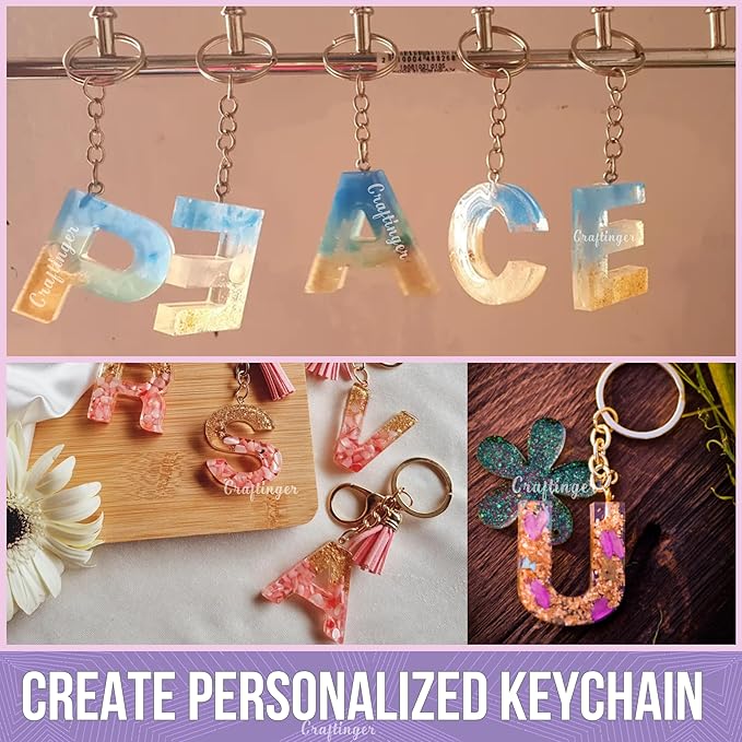 Craftinger Diy Alphabet Keychain Making Mould Kit Set With Glitter Colors, Mica and More