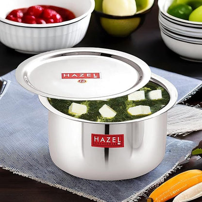 Hazel Stainless Steel Tope Patila with Lid 21 cm with 2.3 Litre Capacity Flat Bottom