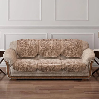 Cloth Fusion Italian Velvet Sofa Cover 5 Seater Set Perfect Floral Embossed Sofa Cover 3 Seater and 2 Seater for Living Room Skin Colour