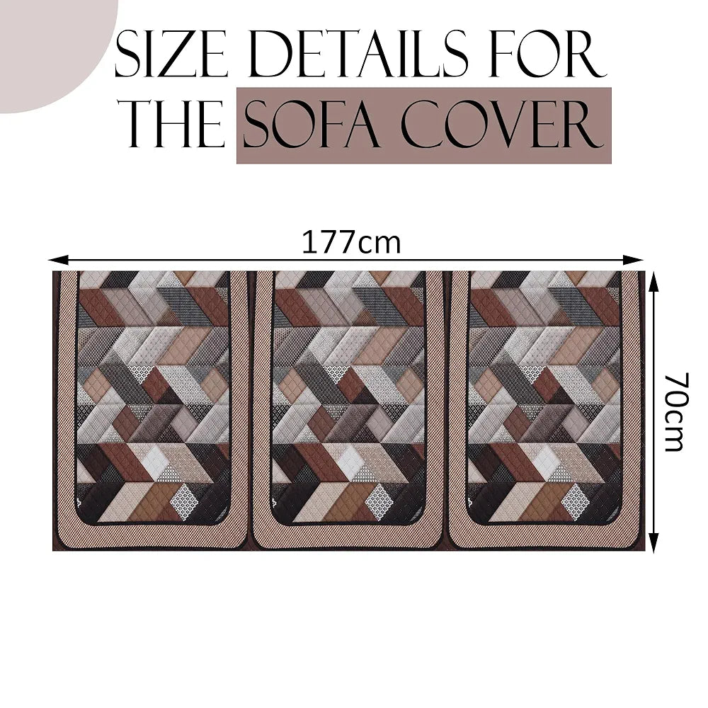 Kuber Industries Set of 6 Velvet 3 Seater Sofa Covers for Living Room Triangular-Cream & Brown