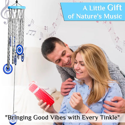 Evil Eye Wind Chimes for Living Room and Bedroom Silver 5-Pipe Wind Chime -013