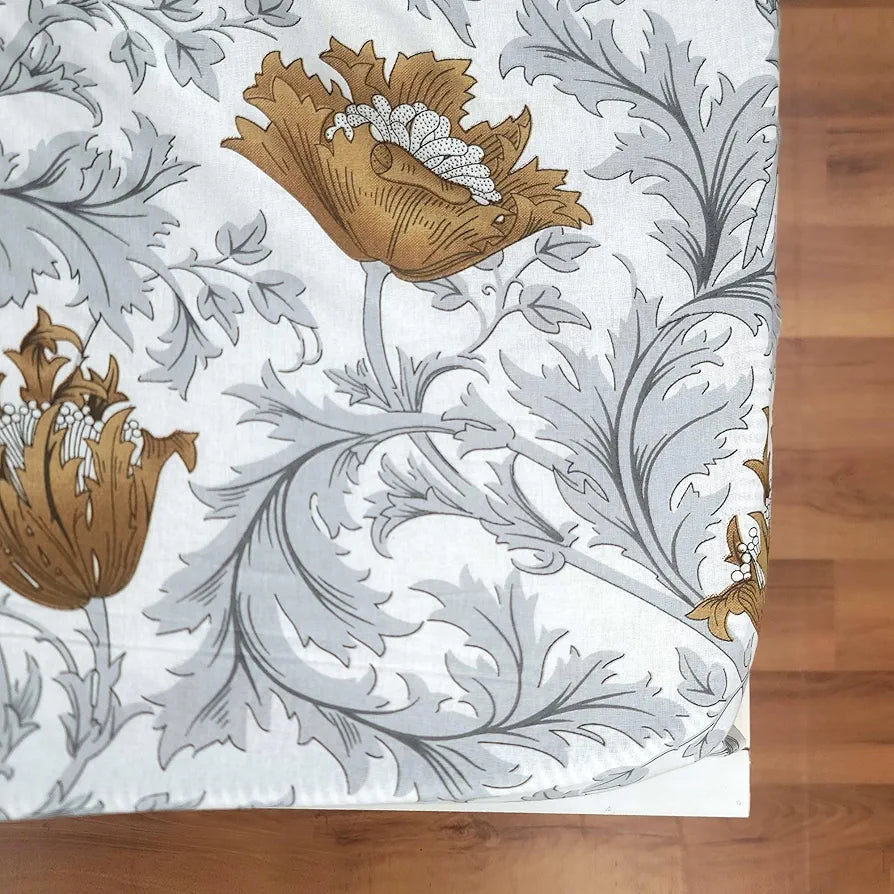 Divine Casa 144 TC Floral Print Brown Skin Friendly 100% Cotton Fitted Bedsheets King Size Colour Biscuit