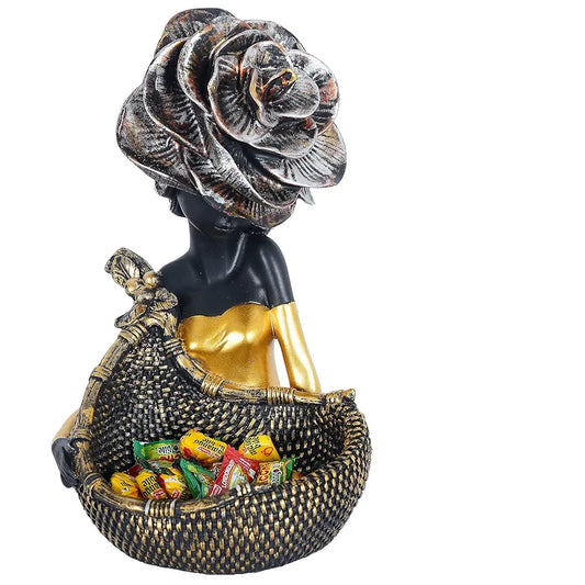 Zart Resin African Tribal Lady with Basket Showpiece for Home Decor