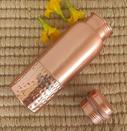 Indian Art Villa Copper Bottle With Uper Lacquer & Bottom Hammered Design (Pack of 2)