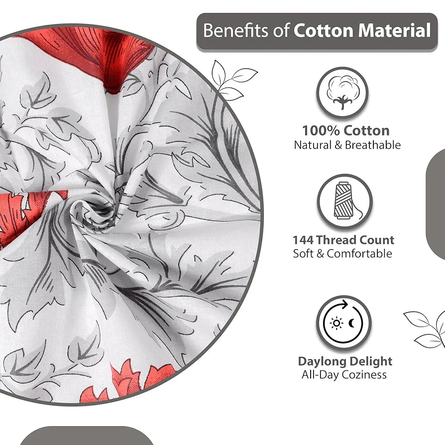 Divine Casa 144 TC 100% Cotton Bedsheet for Double Bed with 2 Pillow Cover Colour Scarlet Grey