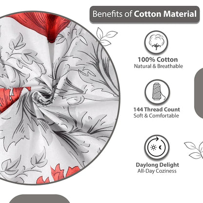 Divine Casa 144 TC 100% Cotton Bedsheet for Double Bed with 2 Pillow Cover Colour Scarlet Grey