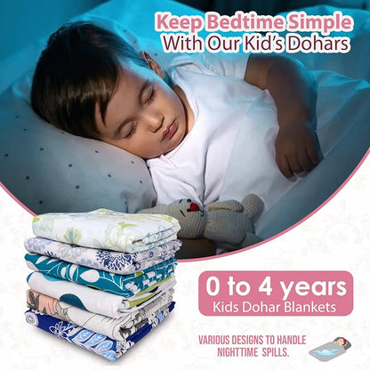 Divine Casa Floret 100% Cotton Single Kids Dohar 120 GSM Soft & Lightweight Throw Blanket Colour Summer Fern
