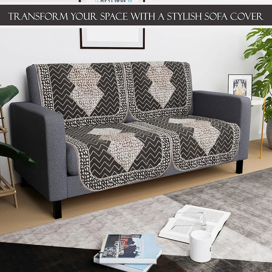 Kuber Industries Set of 4 Durable 2 Seater Sofa Covers for Living Room Stone Mayur Dark Grey & Brown