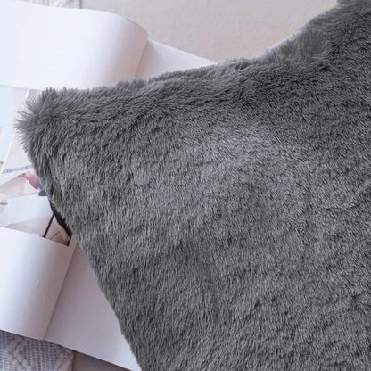 Luxe Home Cushion Cover Duble Side Rabbit Fur Plain Design Covers Set of 2 for Sofa Colour Grey