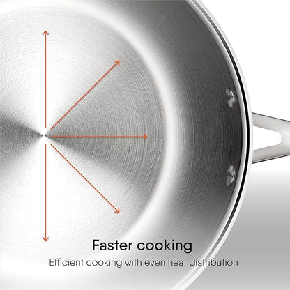 Stahl Artisan Triply Stainless Steel Fry Pan with Lid 1.6 L,  24 cm - 1360 gms