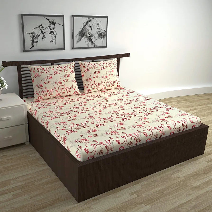 Divine Casa Double Size Bedsheet for Double Bed, 144 TC Pure Cotton Queen Size with 2 Pillow Covers Colour Sky Blue Mist