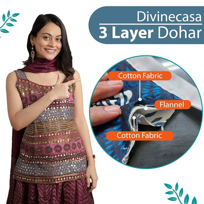 Divine Casa Pure Cotton Printed Single Dohar 120 GSM Soft & Lightweight Throw Blanket Colour Iris Deep
