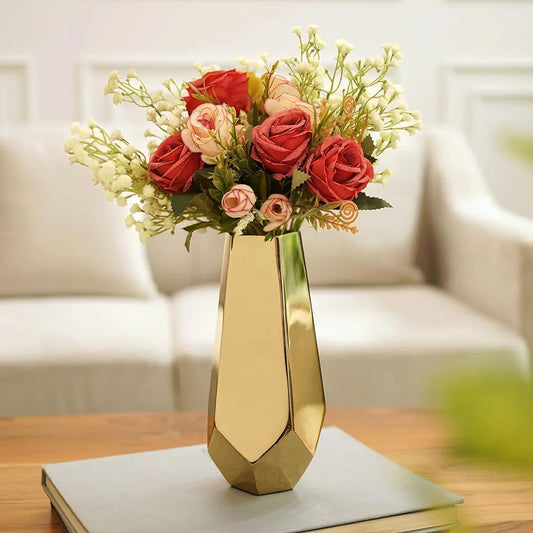 Behoma Designer Stainless Steel Prism Glow Flower Vase Golden Flowers not Included
