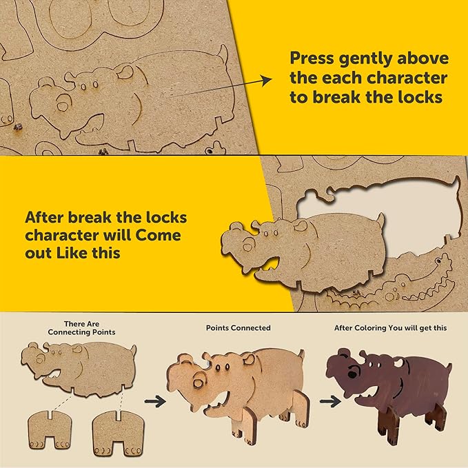 Mini Leaves Animals Diy Art Craft Activity Kit for Kids | Wooden Diy Animals Puzzle Toy Set | Multi Play Toys for Age 4+ Kids