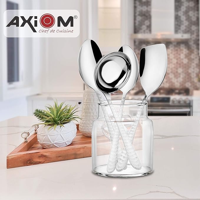 Axiom Serving Tools Stainless Steel 4 Piece Heavy Gauge Non-Stick Set Spoon For Serving