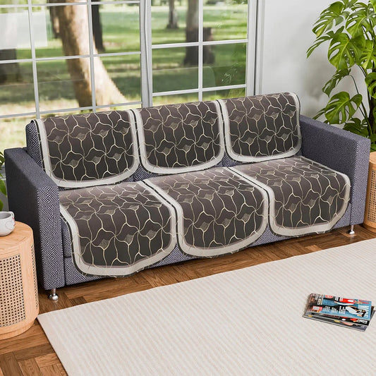 Kuber Industries Set of 6 Durable 3 Seater Sofa Cover Arabica Look Brown & Golden Foil
