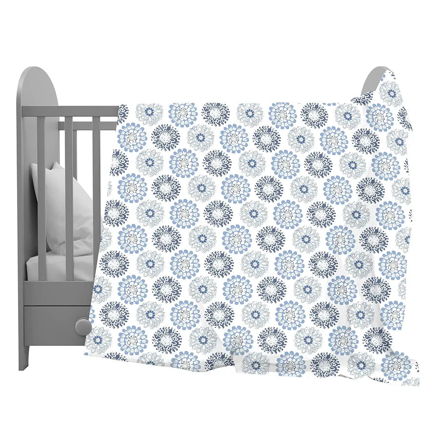 Divine Casa Floret 100% Cotton Single Kids Dohar 120 GSM Soft & Lightweight Throw Blanket Colour Blue Beige