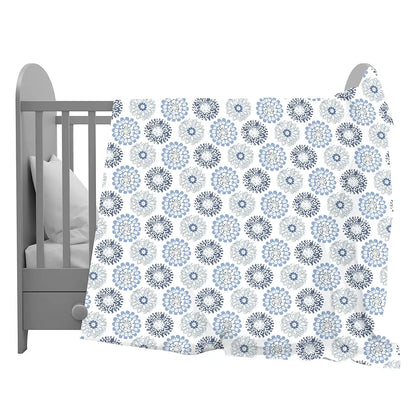 Divine Casa Floret 100% Cotton Single Kids Dohar 120 GSM Soft & Lightweight Throw Blanket Colour Blue Beige
