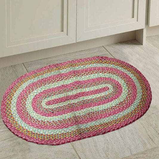 The Home Talk Oval Shape Handmade Cotton Carpets Braided Area Rugs Bedroom Pink