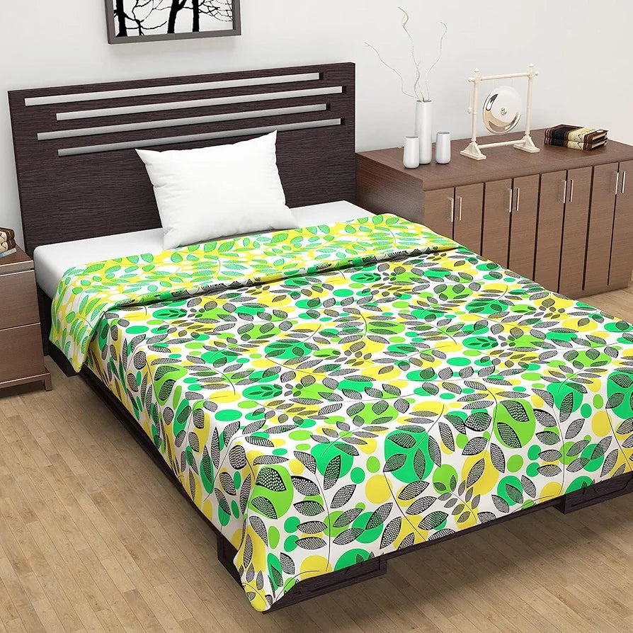 Divine Casa 120 GSM Microfiber Reversible Lightweight Printed Single Bed AC Dohar Blanket Colour Blush Green