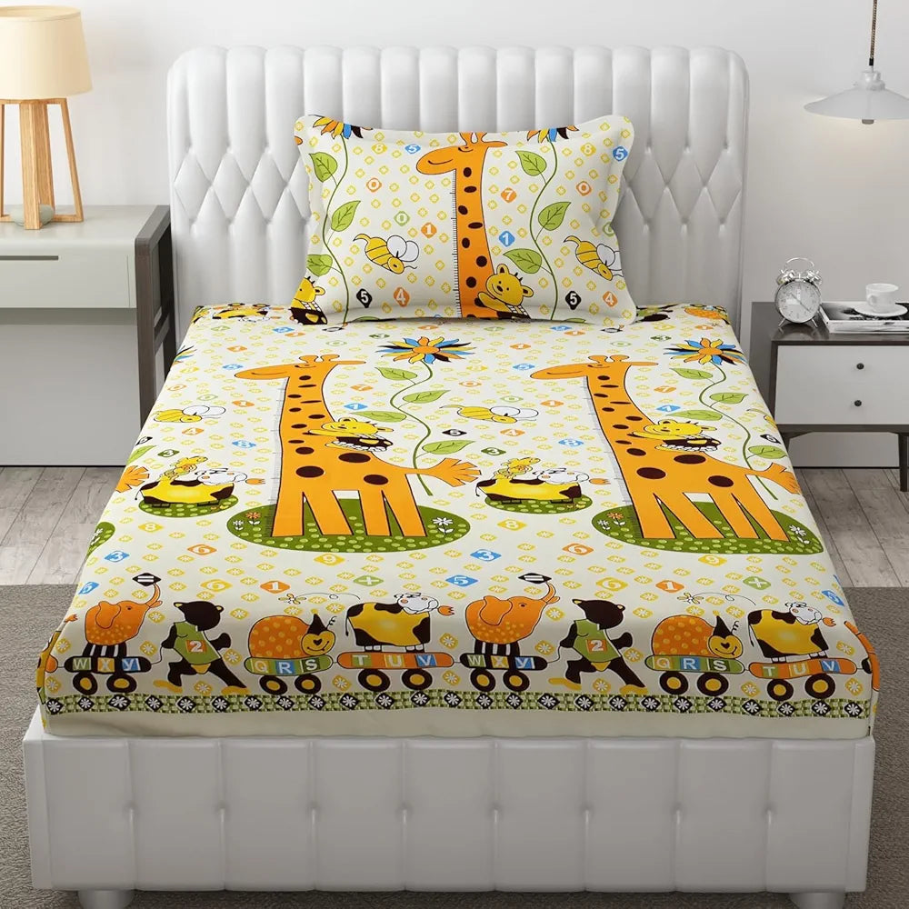 Fresh From Loom Hypoallergenic Elastic Fitted Bed Sheets Soft Glace Cotton 300 tc Fitted Bedsheet With One Pillow Cover Smallsingle Yellow