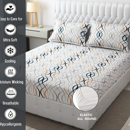 Fresh From Loom Soft Microfiber Fitted Floral Bedsheet King Size Bed With Two Pillow Cover Elastic Fitted Bed Sheets 144 Tc White