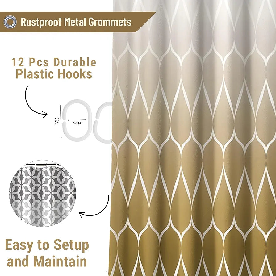 Homethreads Printed Blackout Embrace Luxury with Our 6-Feet Long Premium Polyester Shower Curtain with 12 Hooks for a Lavish Bathroom Machine Washable Gold