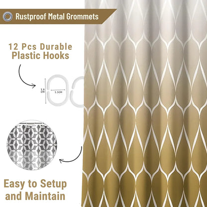 Homethreads Printed Blackout Embrace Luxury with Our 6-Feet Long Premium Polyester Shower Curtain with 12 Hooks for a Lavish Bathroom Machine Washable Gold