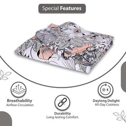 Divine Casa Bedsheet for Single Size Bed 144 TC Cotton Bedsheet for Single Size Bed with 1 Pillow Cover  Floral Colour Blush Grey