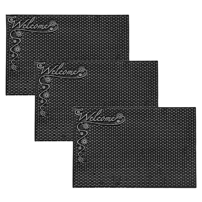 Kuber Industries Door Mat Rubber Mud Trapper Mat Welcome Mat Black & Silver Colour