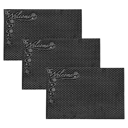 Kuber Industries Door Mat Rubber Mud Trapper Mat Welcome Mat Black & Silver Colour
