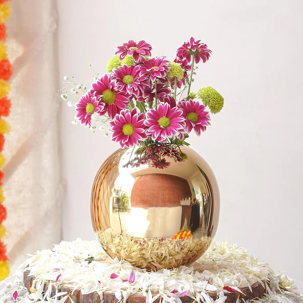 Behoma Metal Ball Round Flower Vase for Home Decor Gold Medium Flowers not Included